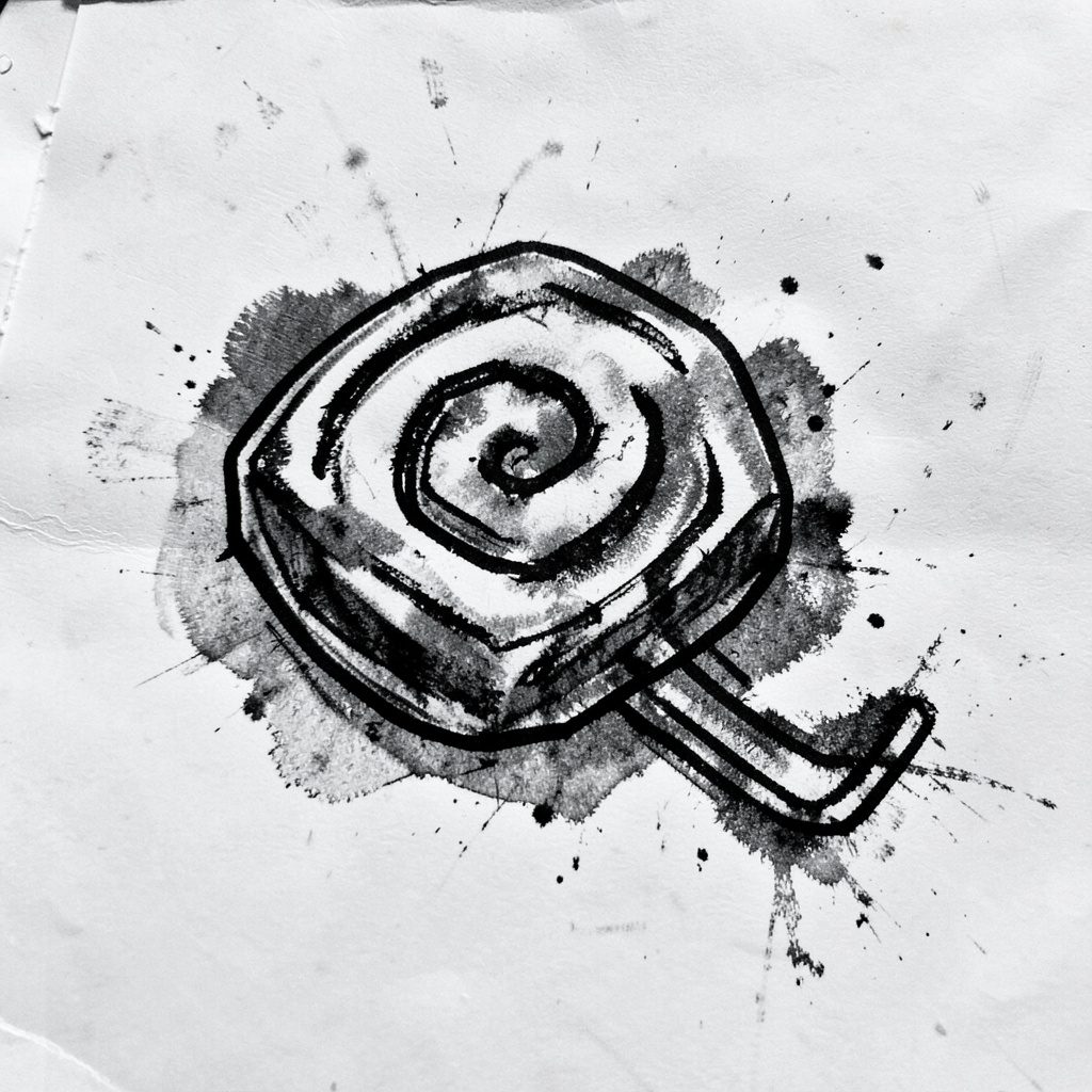 Bold pencil drawing of a slim vape device in pale yellow and charcoal, hand-shaded on a light gray paper.